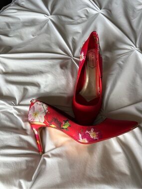Ted Baker Red Floral Satin Pointed-Toe Stiletto Heels